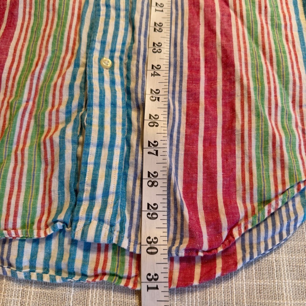 Polo Ralph Lauren Mens Large 100% Linen Multi Color Striped Button Down Shirt - Picture 7 of 7